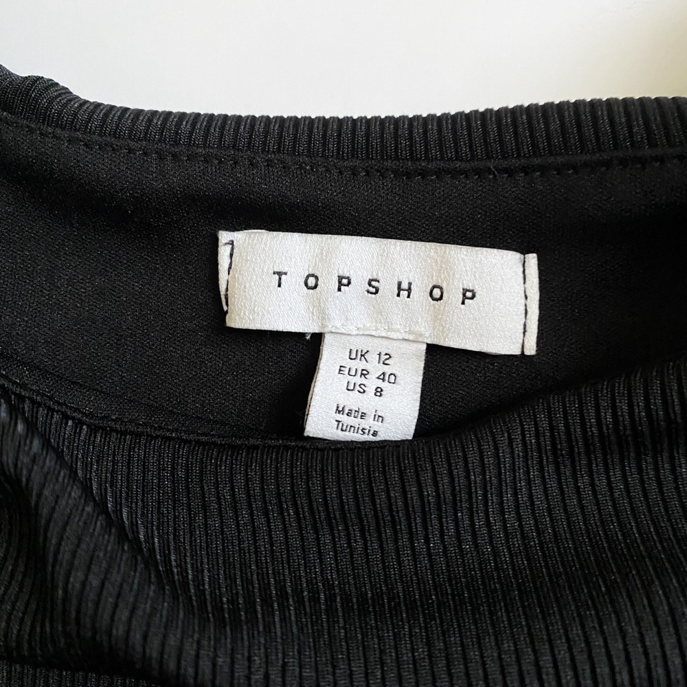 Topshop | Ruched Shoulder Pad Black Sleeveless Dress | Size 8 - Picture 8 of 11